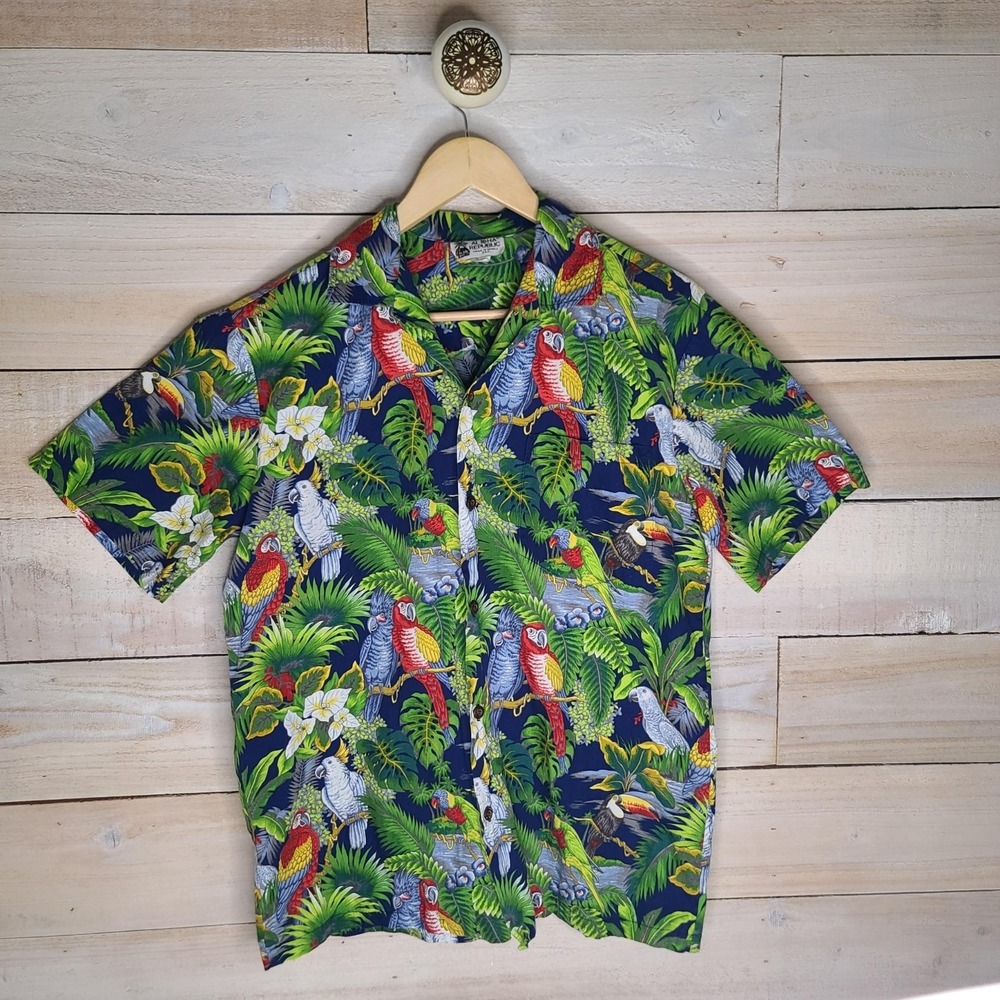 Cabana Core Vintage Parrot Domination Men's Medium Hawaiian Shirt Aloha Republic